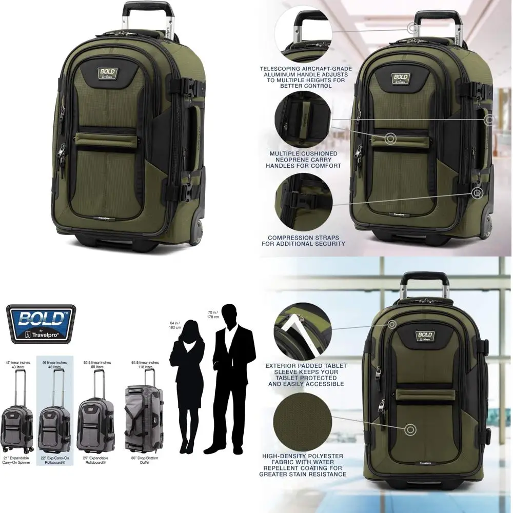 

Expandable Softside 22-Inch Carry-On Luggage, Olive Green and Black, Travel-friendly Lightweight Rollaboard Suitcase