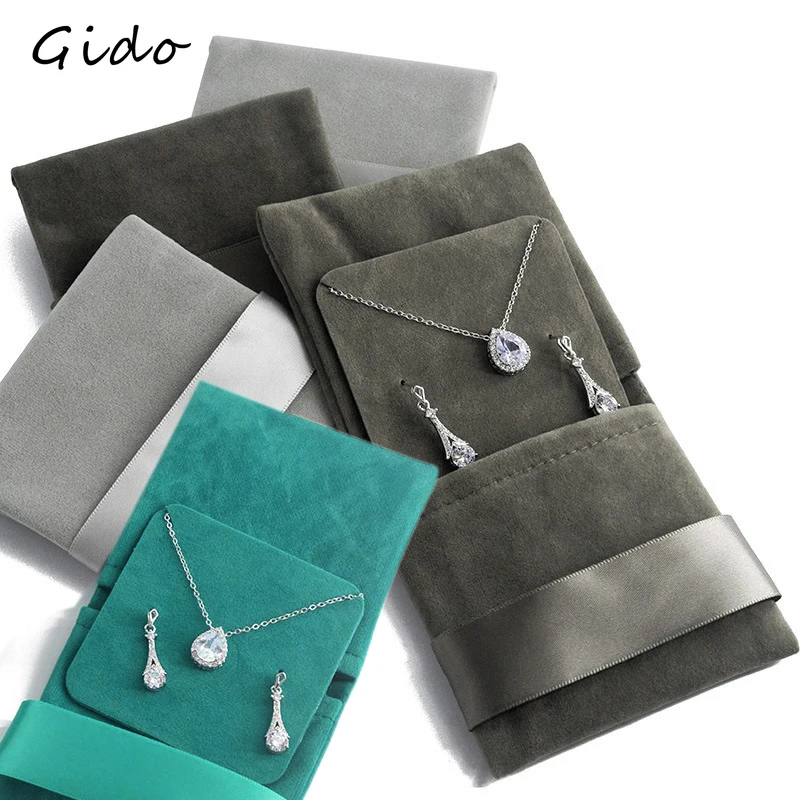 Microfiber Cloth Necklace Bag Jewelry Storage Bag Portable Pouch Flannelette Bag Ribbon Velvety Jewelry Holder