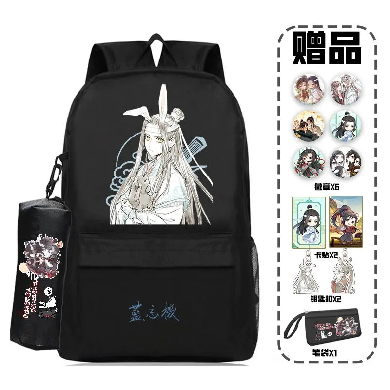 Mochilas escolares de Anime para niños y adolescentes, morrales de gran maestro del cultivo demoníaco, Mo dao zu shi, color blanco y negro, 38x26x13cm