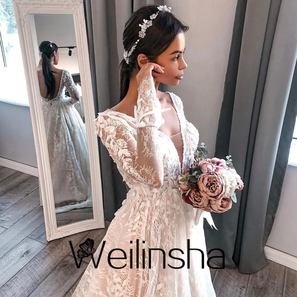 Weilinsha Cap Sleeve V Neck Sweep Train Applique Bridal Gowns Full  Wedding Dresses New Summer Robe De Mariée 2022 Hot