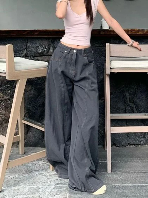 กางเกงยีนส์ทรงหลวมสไตล์วินเทจแบบอเมริกันสำหรับผู้หญิง ทรงขากว้าง ใส่สบาย เหมาะสำหรับฤดูใบไม้ร่วง
