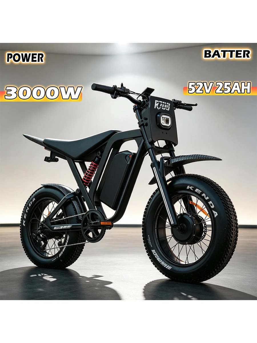 REQT R70 Peak 3000W 52V 25Ah Elektrofahrrad mit 20-Zoll-Breitreifen, 7-Gang-Schaltung und schneller Lieferung; Höchstgeschwindigkeit: 75 km/h