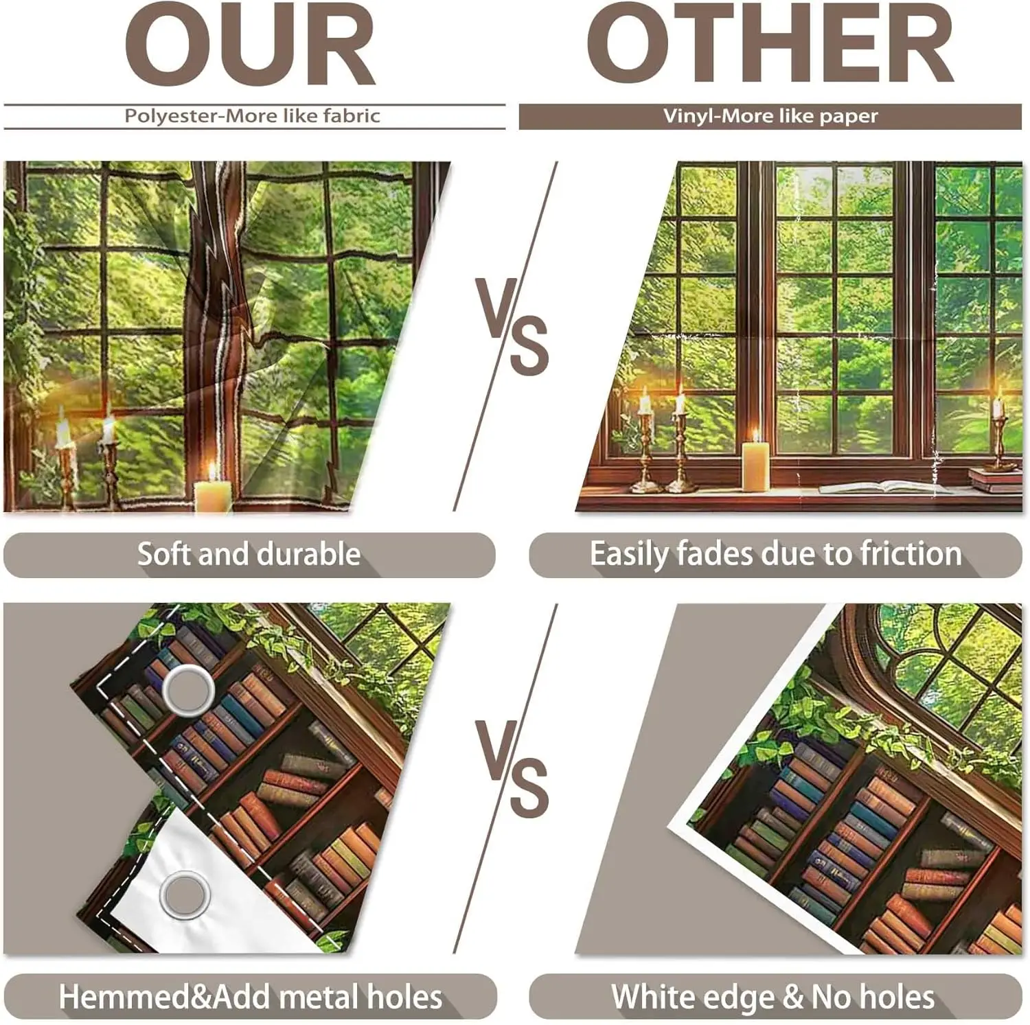 Enchanted Library Window Wall Tapestry Gothic Bookshelf Garden View Reading Room Decor Boho Home Decoration Dreamy Study Scene view 5