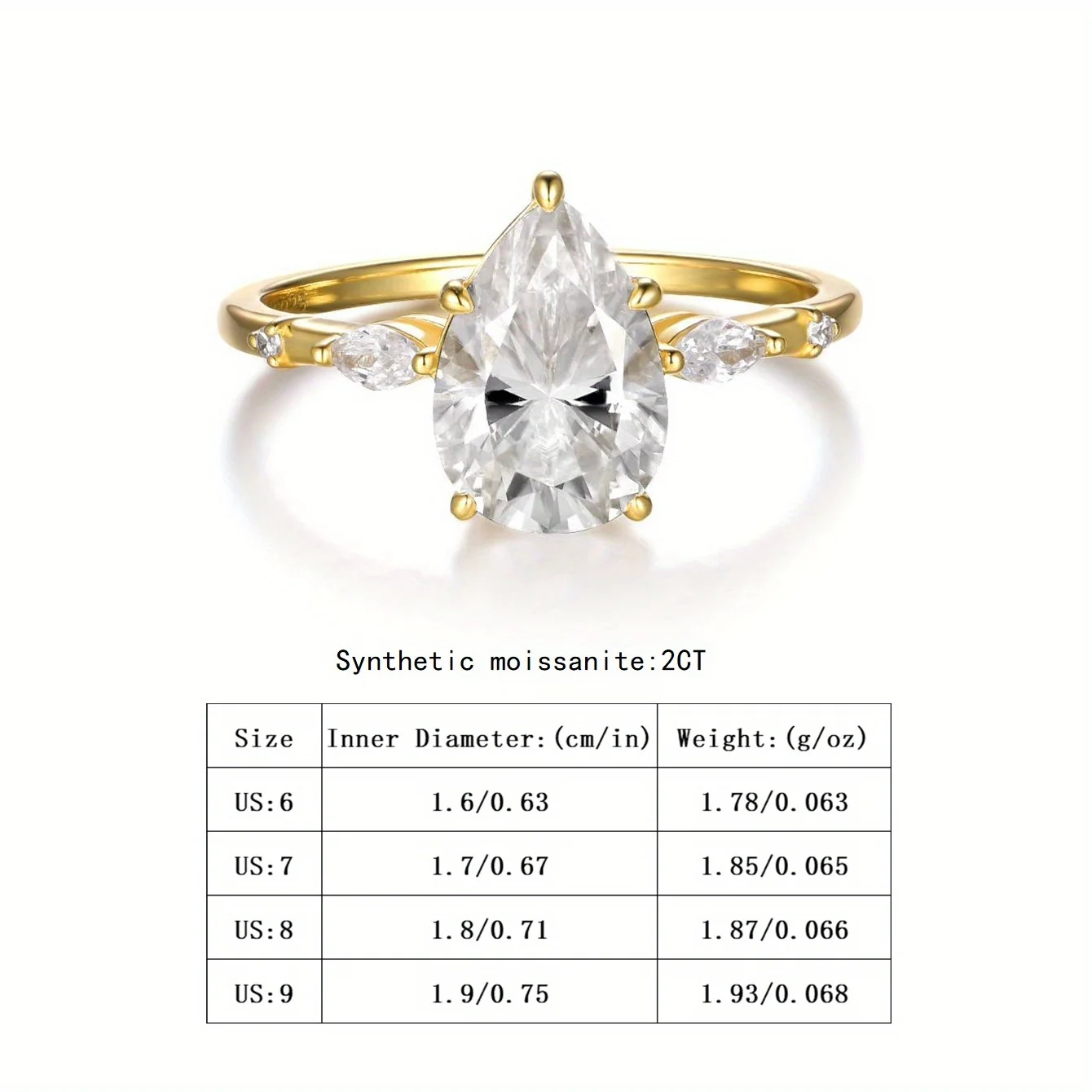 خاتم مويسانيتي على شكل دمعة 2 قيراط من الفضة الإسترليني S925 مجوهرات راقية مطلية بالذهب عيار 18 قيراط مناسبة لتقديم الهدايا والذكرى السنوية #6