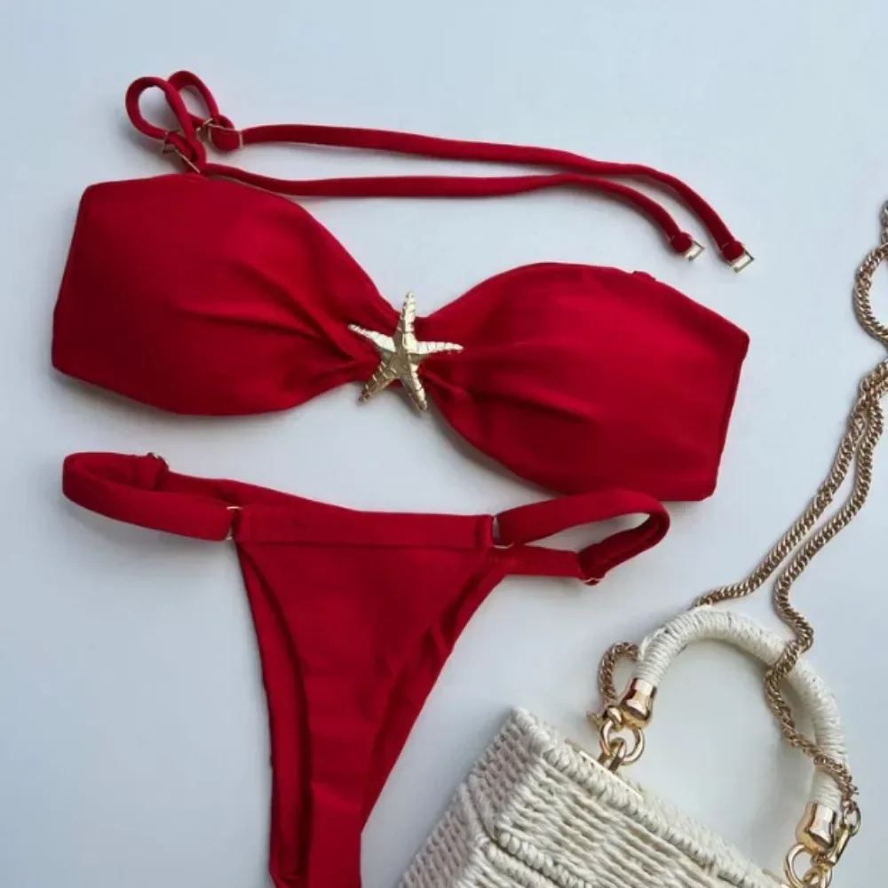 新しいビキニ女性のスタースプリット水着セクシーな調節可能なタイトな水着