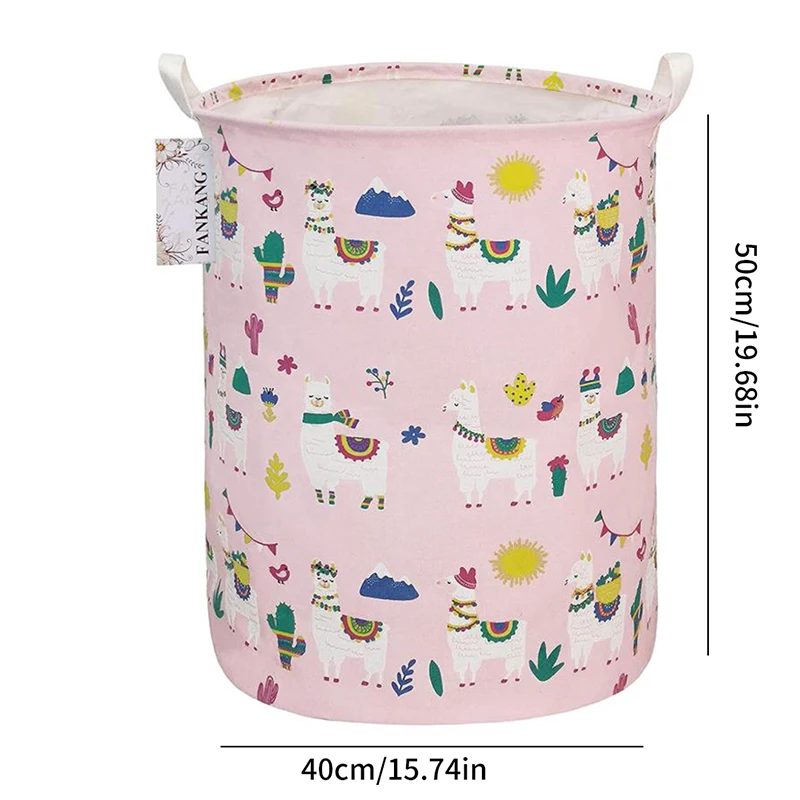 40*50cm Round Canvas Large Clothes Basket Laundry Hamper with Handles,Waterproof Cotton Storage Organizer Perfect for Kids Boys