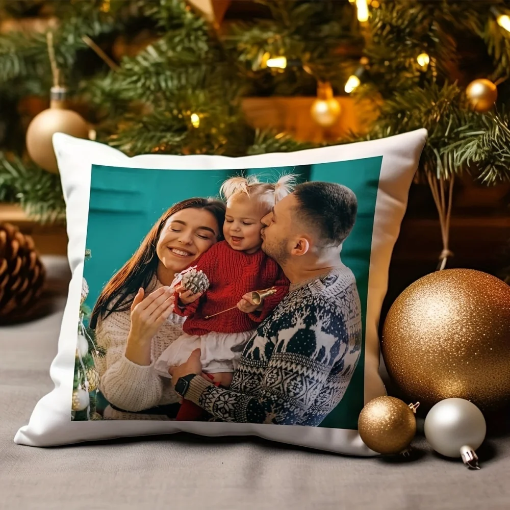 Custom Single Photo Throw Pillow, Double Sided Printing Cushion with Pillow Insert, Personalized Family Picture Gift