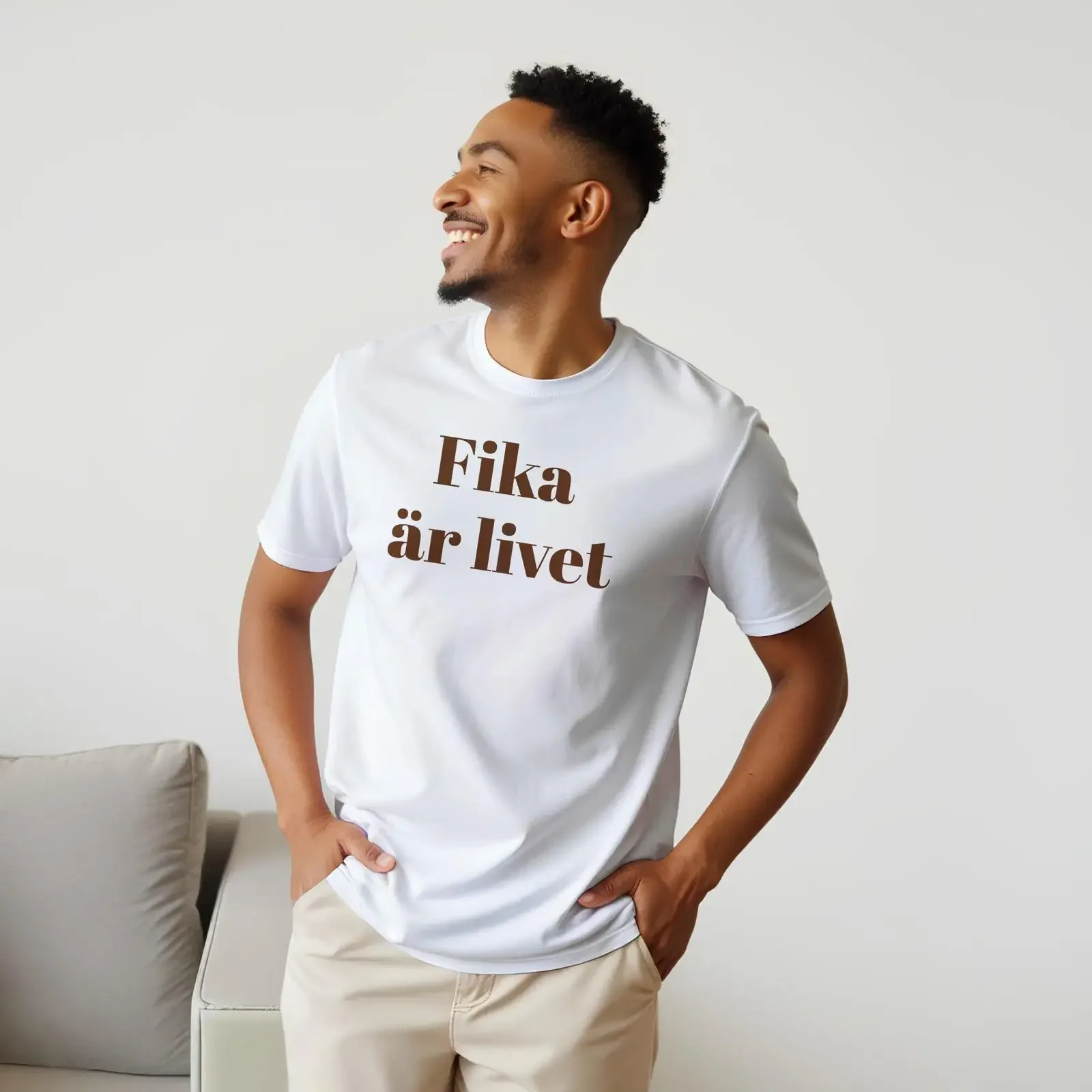 Camiseta Fika Är Livet sueca, estilo escandinavo minimalista, de algodón vintage lavado, elástica, para uso diario, informal, suave para hombre.