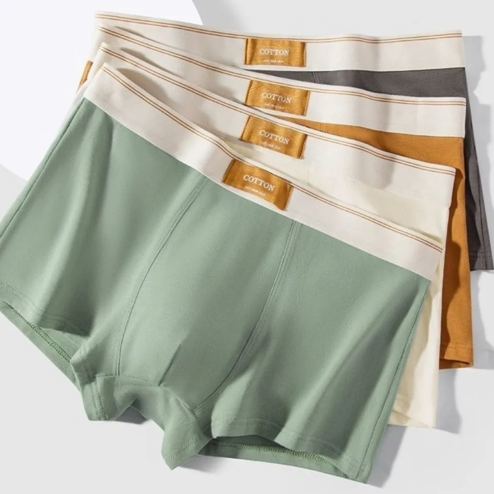 4Pcs Fashion Solid Color Men's Boxer Briefs L-4XL Seamless Underwear for Man Mid Waist Elastic Men Panties Boys