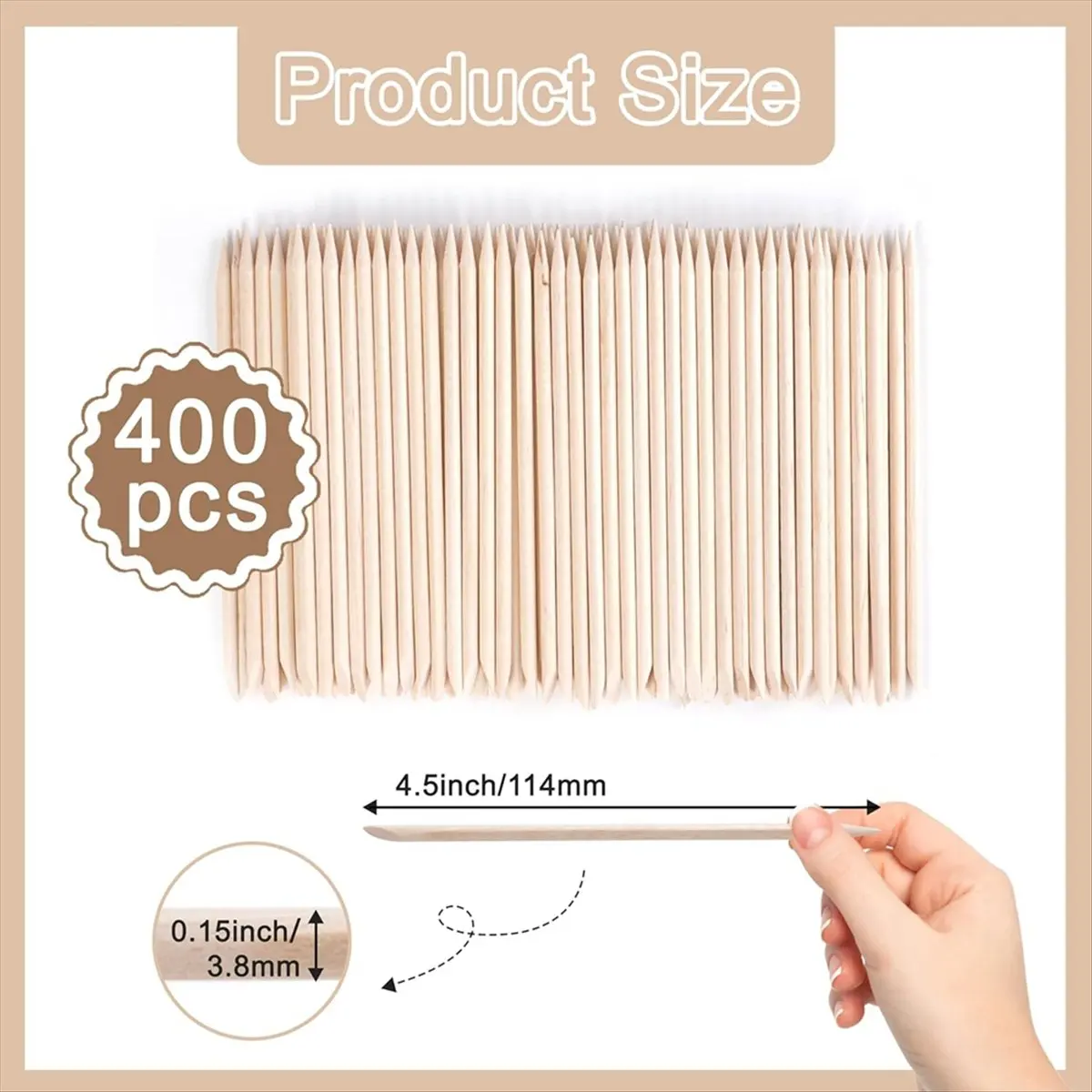 [N84R] 400 Pcs Orange Sticks for Nails, 4.5 Inch Wax Sticks for Waxing, Skin-Safe Cuticle Sticks for Nails Wood