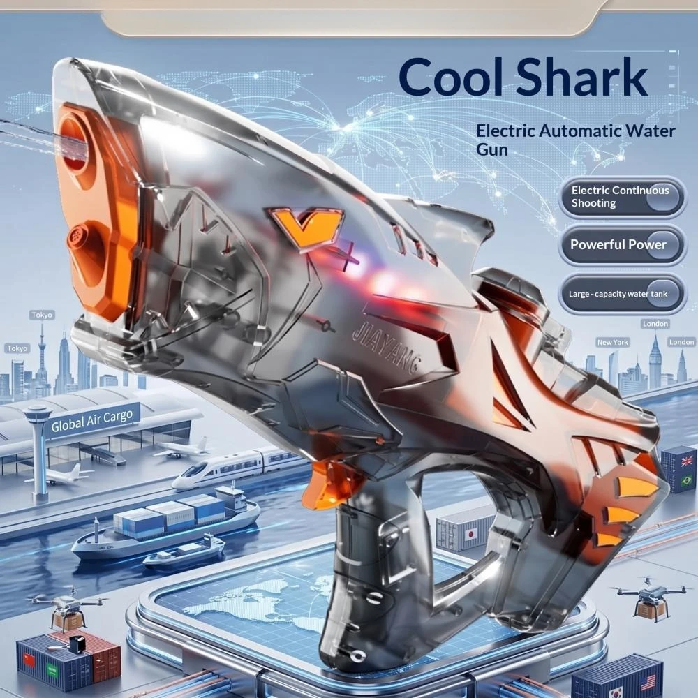 New Model Children's Shark Electric Water Gun Toy Multi Shot Large Capacity Lighted Water Sprayer Children's Toy