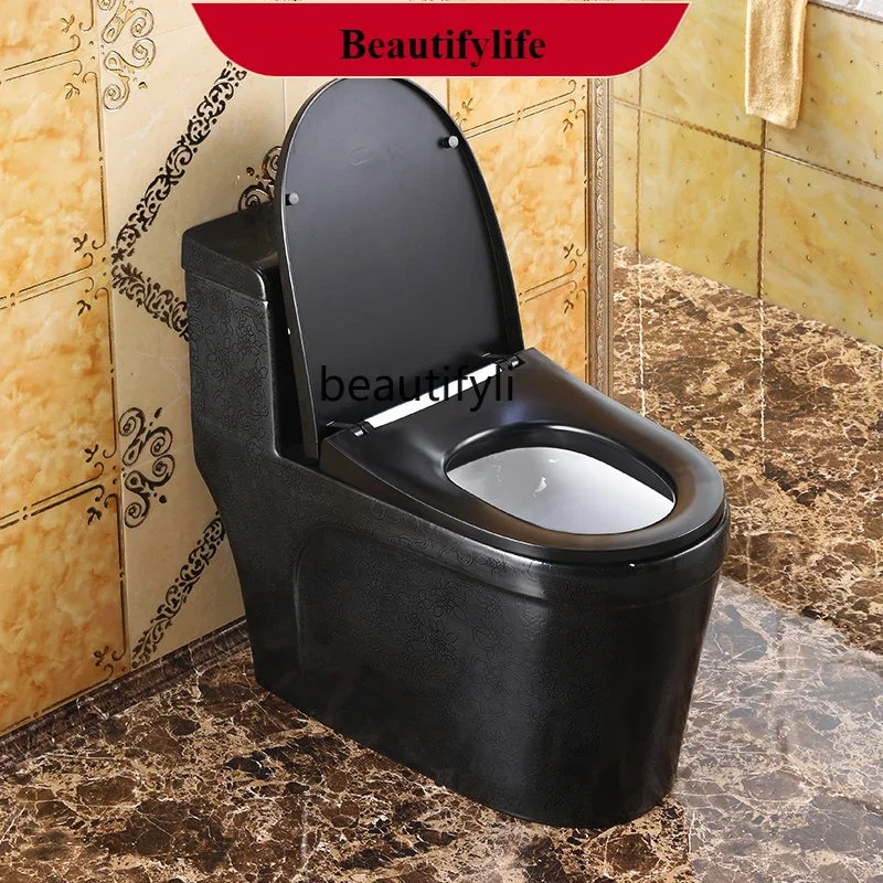 Z189   European Style Matte Black Pattern Flush Toilet Household Super Swirl Anti-Odor Ceramic Colorful Personalized Toilet