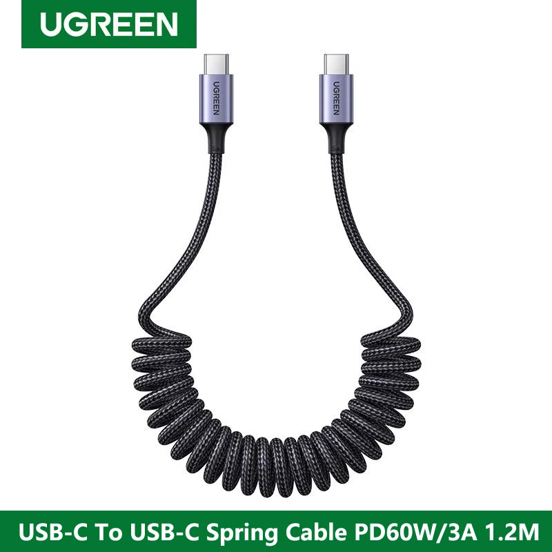 UGREEN Car Spring Type C To Type C Cable PD60W Fast charging For Apple Samsung huawei xiaomi iPhone 15 USB C Data Cable Charger