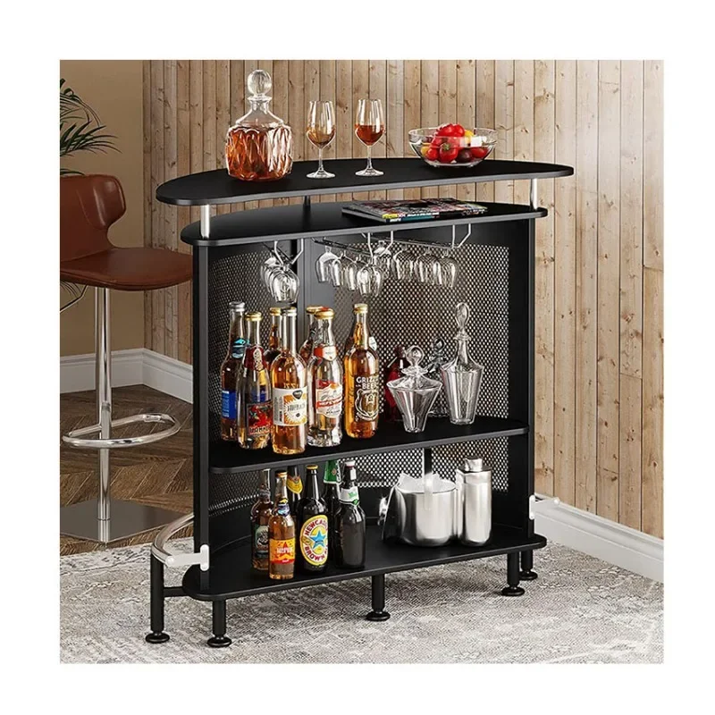 Outlet mobile Half Round Industrial Furniture Liquor Coffee Bar cart Corner Stand Cabinet Storage wine rack for Home Kitchen Pub