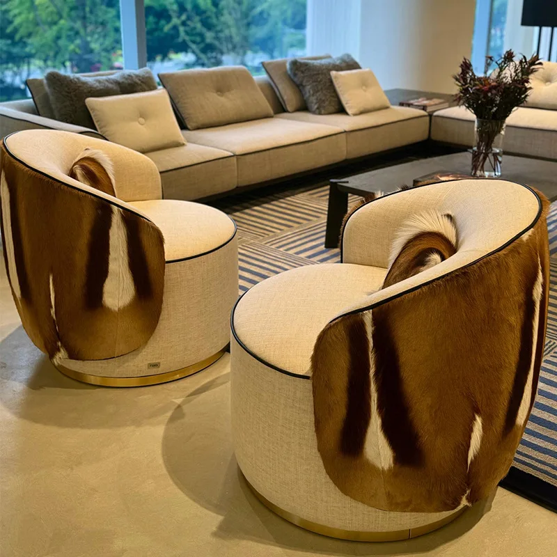 

Italian modern high-end Tibetan antelope sofa chair living room designer furniture metal base villa single chair
