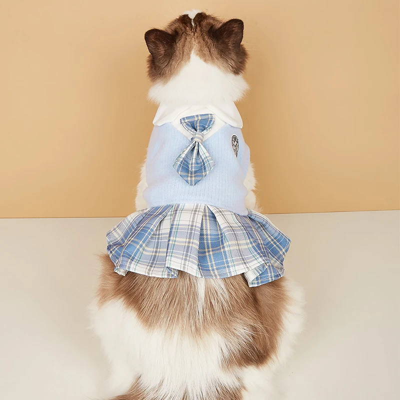 College Style Cute Pet Clothing Cats Dress for Small Dogs Cats Plaid Skirt Spring Clothes Cat Chihuahua Teddy Yorkshire Costume