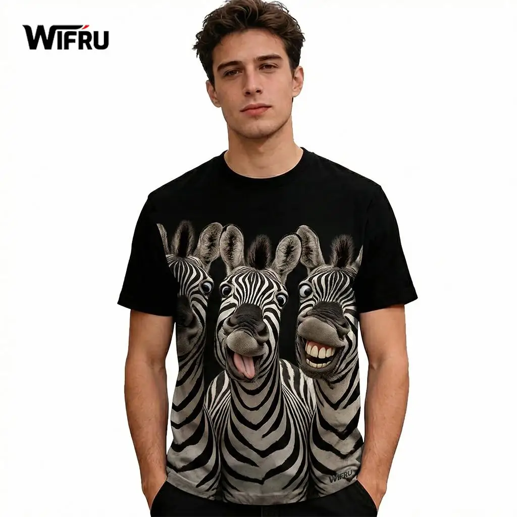 

Men's Funny Zebra Graphic T-shirt Goofy Animal Group Photo Print Casual Short Sleeve Tops WIFRU Unisex Summer Daily Classic Tees