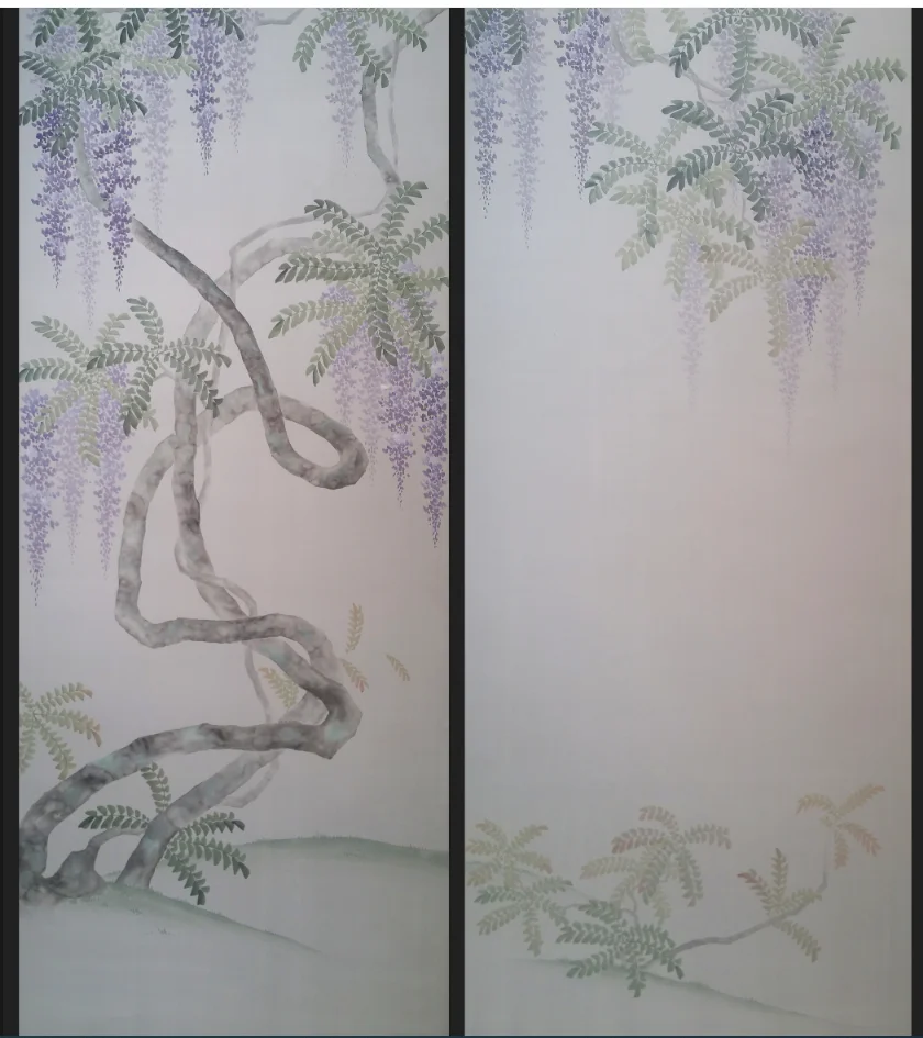 Luxury Wallpaper Handpainted Wisteria flowers chinoiserie silk wallpapers/painting for TV/Sofa/living room/bedroom/dinning room