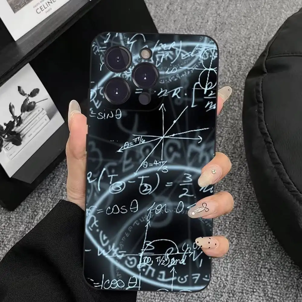 حافظة هاتف بصيغة الرياضيات الكيميائية لهاتف آيفون 17,16,15,14,13,12,11,Plus,Pro Max,XS,X,XR,SE,Mini,8,7,Soft غطاء أسود من السيليكون #4