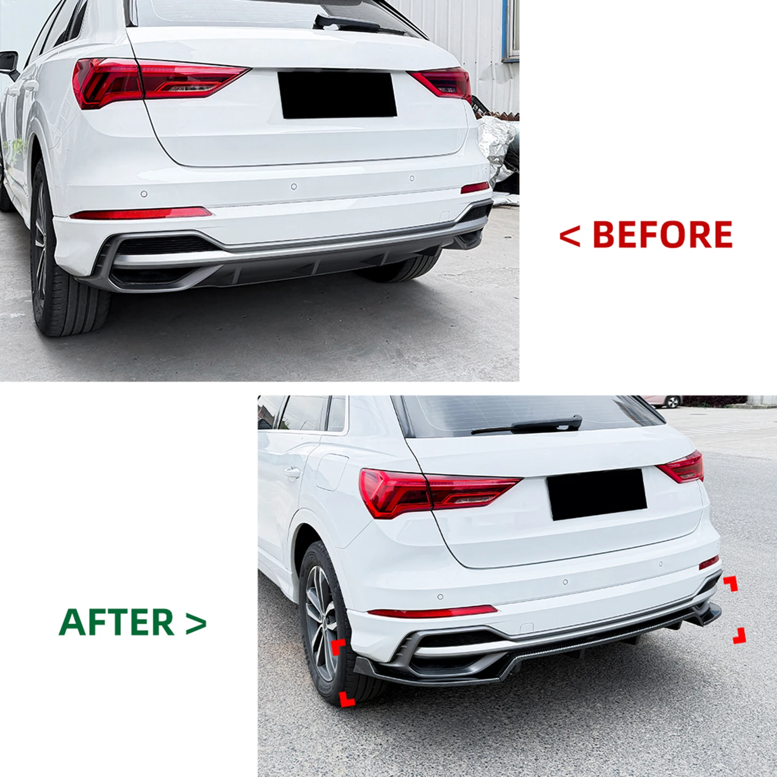 

Rear Bumper Diffuser Lip Gloss Black/Carbon Fiber Look Boot Lower Spoiler Splitter Guard For Audi Q3 F3 Sline S-Line 2019-2026