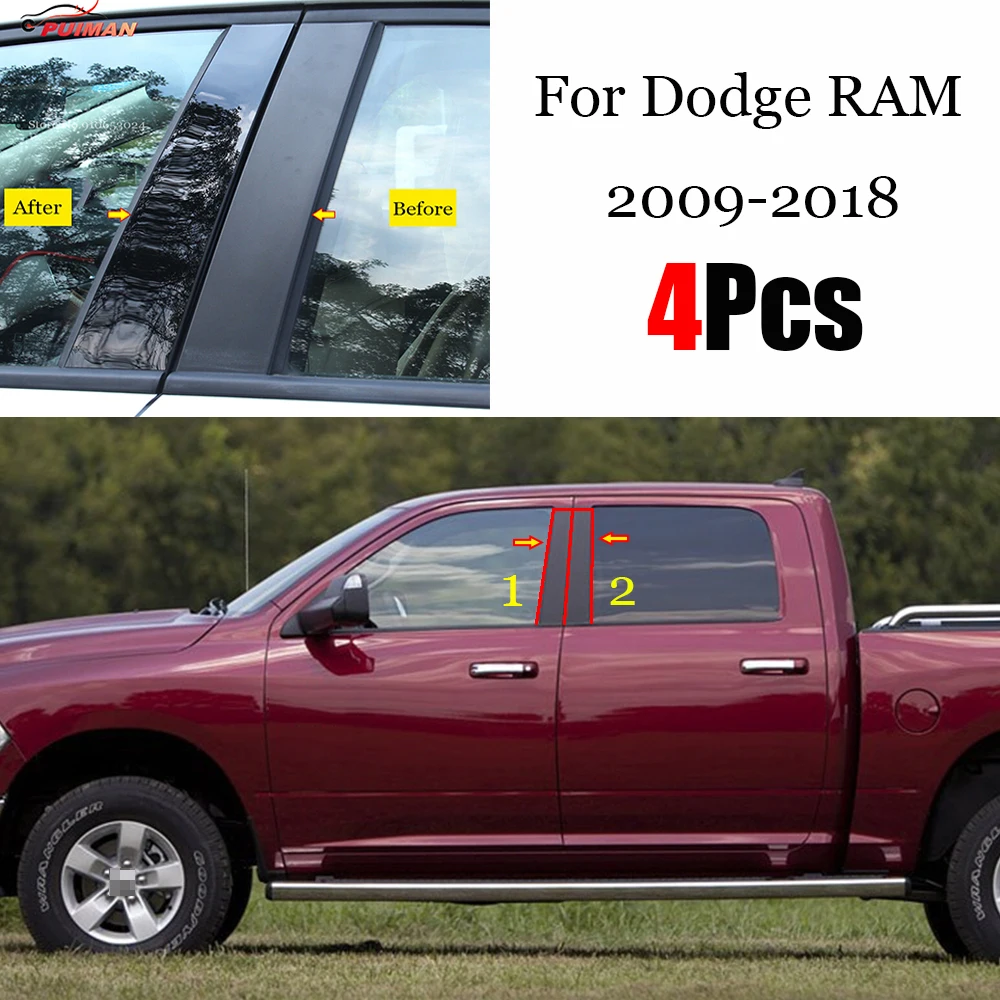 

New Arrival Hot 4PCS Polished Pillar Posts Fit For Dodge RAM 2009-2018 Window Trim Cover BC Column Sticker
