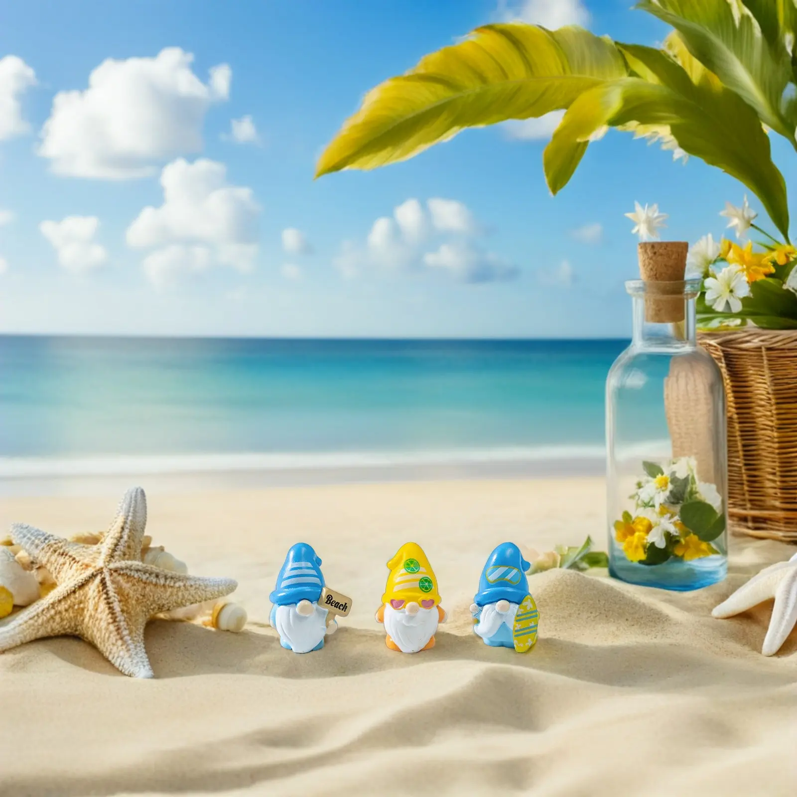 12Pcs Mini Gnomes Resin Dwarf Decor Set Beach Theme Garden Pool Party Tabletop Kitchen Landscape Statue Small