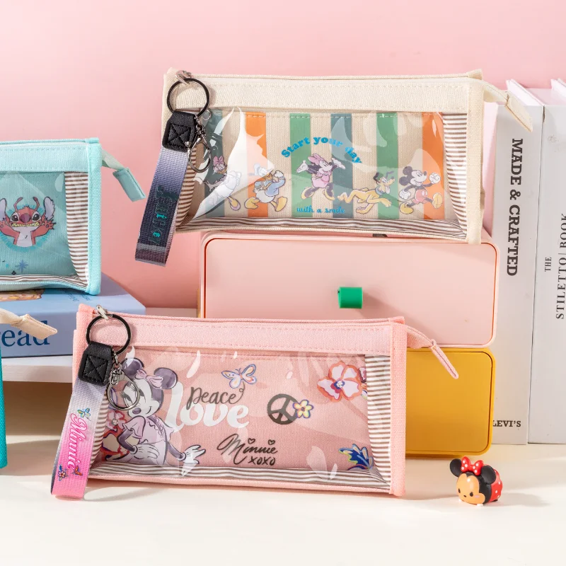 

Kawaii Hot Cartoon Disney Stitch Mickey Minnie Pencil Case Transparent Pencil Box Stationery Pen Bag Stationery School Supplies