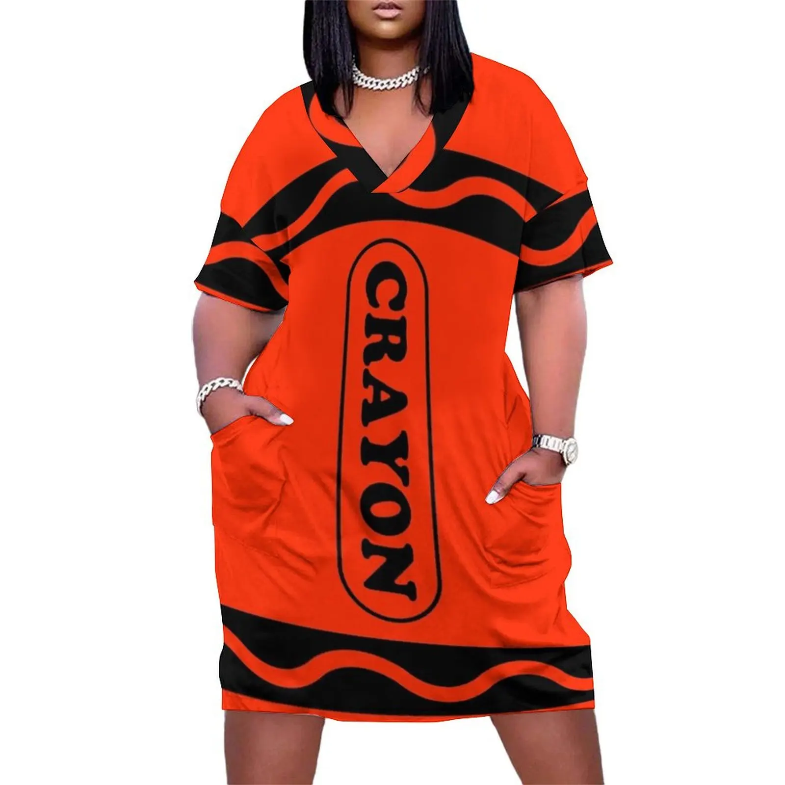 

Orange Crayon Costume Loose Pocket Dress dresses for woman 2025 party dress women elegant luxury