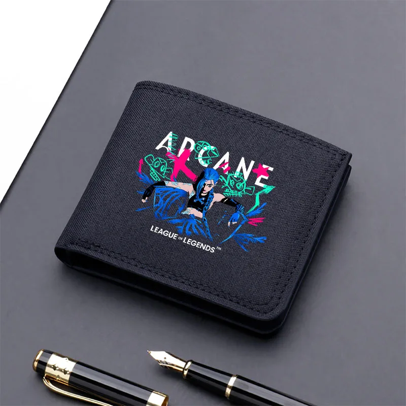 

Arcane League of Legends Money Bag Men Anime Folding Wallet Fashion Printed Coin Purse Adult Cartoon Cute Card Holder Xmas Gifts