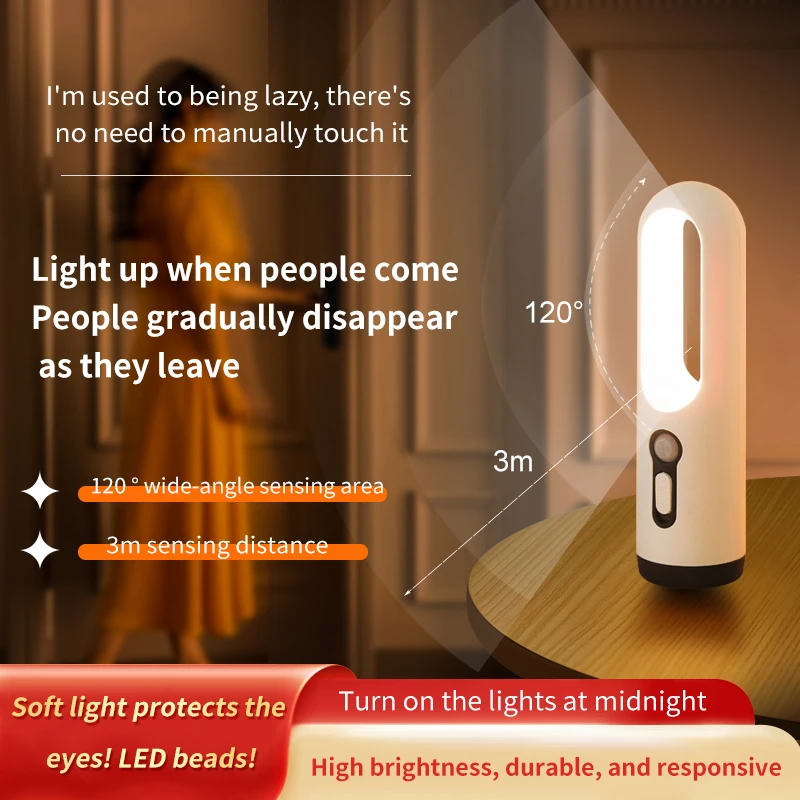 1 sports style LED sensor 2-in-1 portable flashlight night light, suitable for bedroom, bathroom lighting, camping and explorati