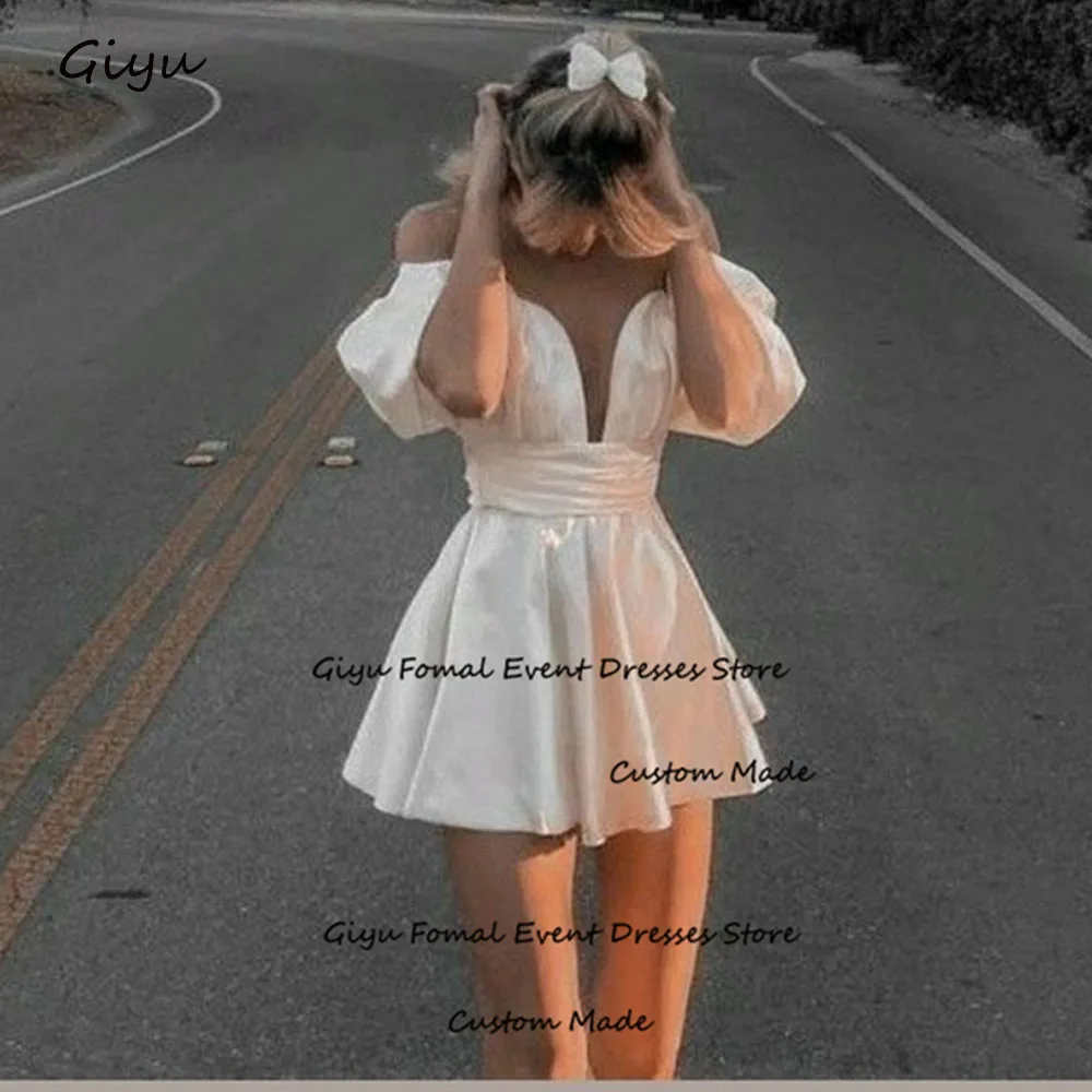 Giyu Modern Style Bow Mini Wedding Dress 2024 Backless Short-length Above The Knee 웨딩드레스 Vestidos Novias Boda Summer Dress