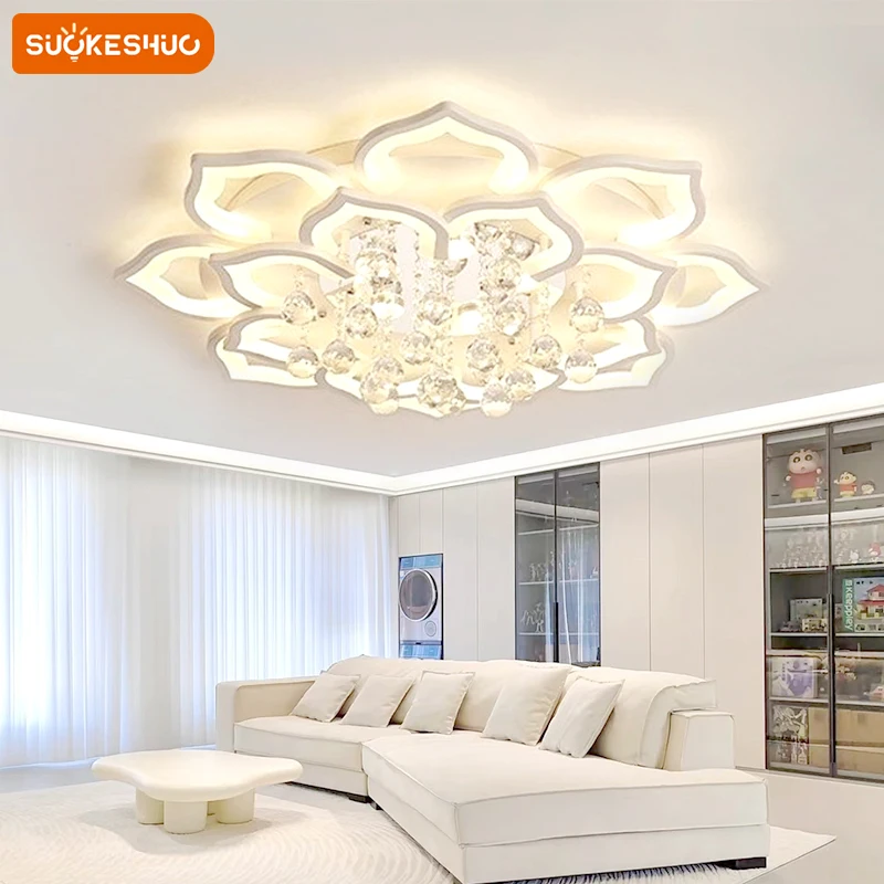 suokeshuc crystal lotus lampada do teto led moderno controle remoto acrilico branco decoracao de casa dispositivo eletrico 85265v k9 01