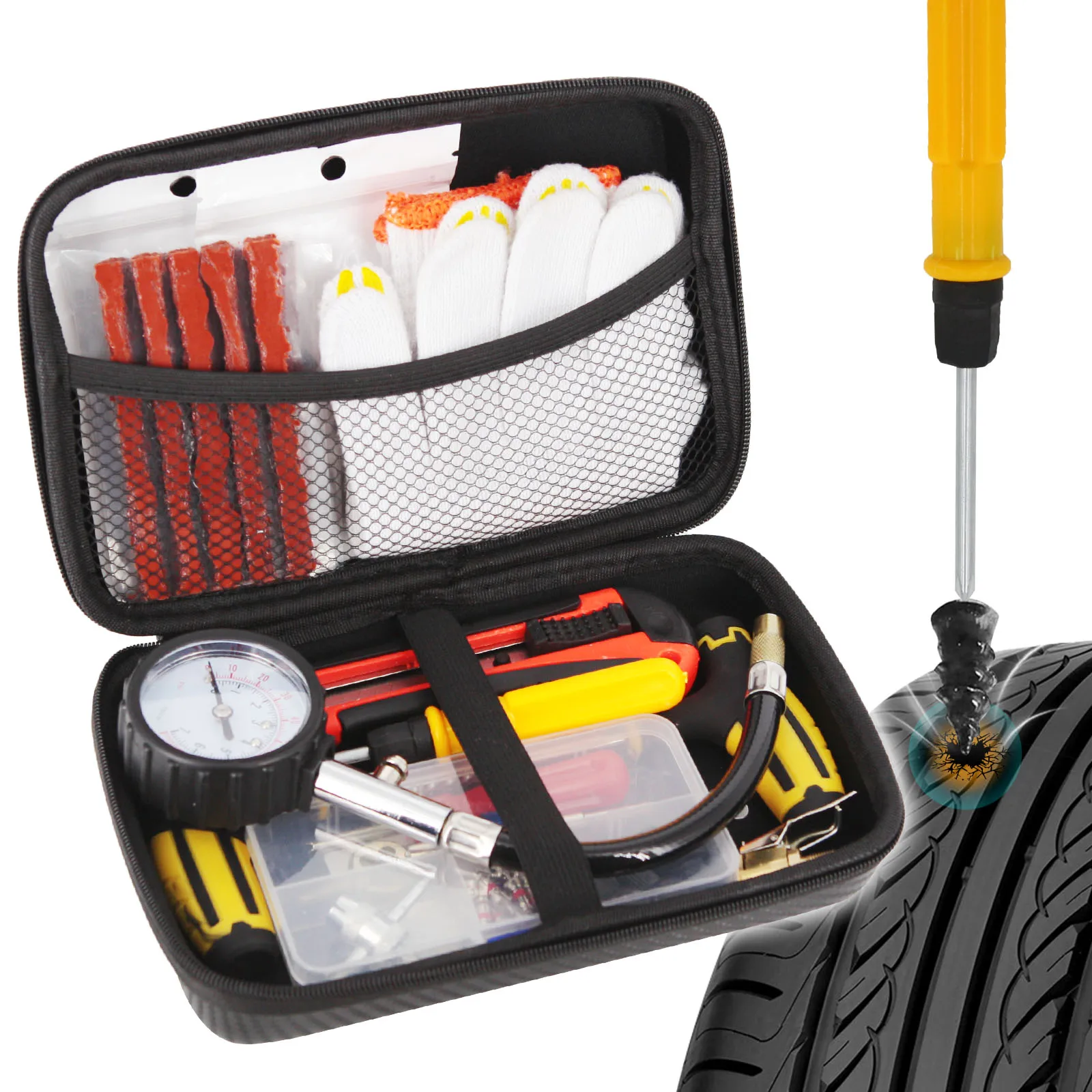 

Car Tire Repair Tool Kit Studding Set Heavy Duty Flat Puncture Patch Tool Set Universal Repair Punctures Tools