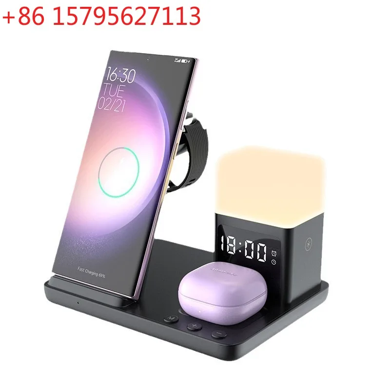 

Z18 mobile phone wireless charging is suitable for Apple, Samsung 6-in-1 night light alarm clock 15W watch earphone holder.