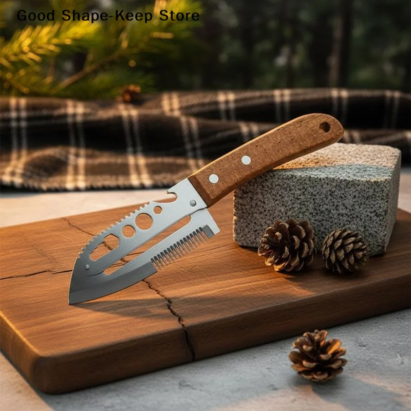 daily7-in-1 Paring Knife Stainless Steel Vegetable Peeler Ergonomic Wood Handle Suitable for Home & Outdoor Cooking Use