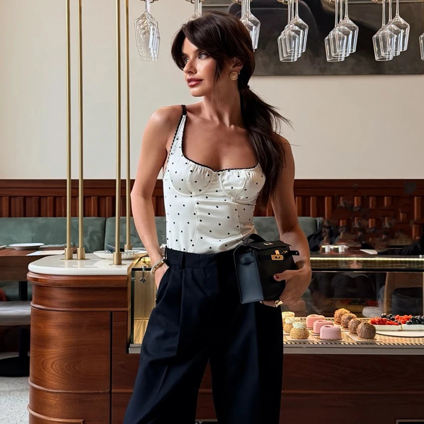 Elegant Backless Polka Dot Satin Tank Top for Women 2025