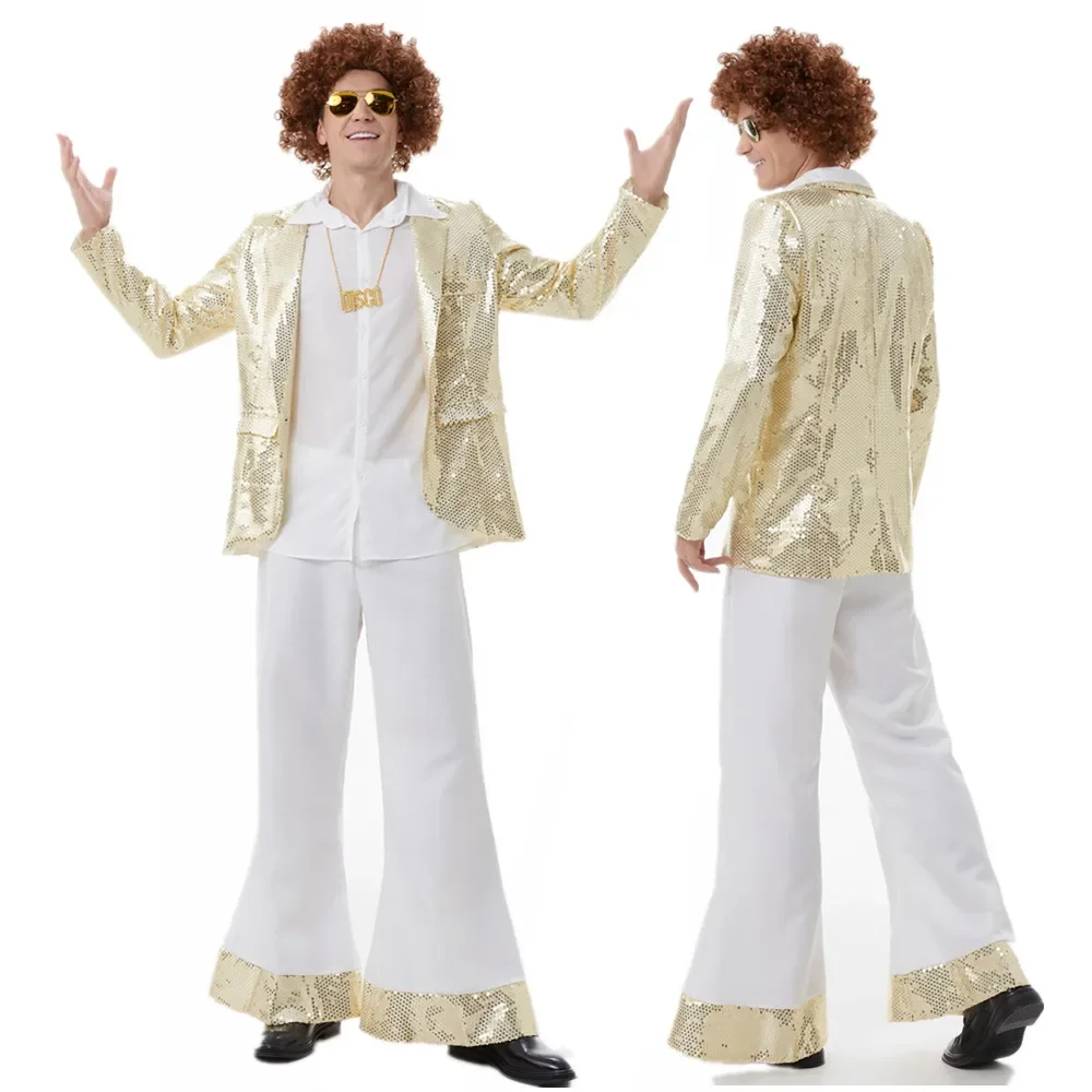 

Adult 1960s Love Peace Hippie Costume for Men Retro Stage Performance Rock Disco Cosplay Halloween Purim Party Fancy Dress