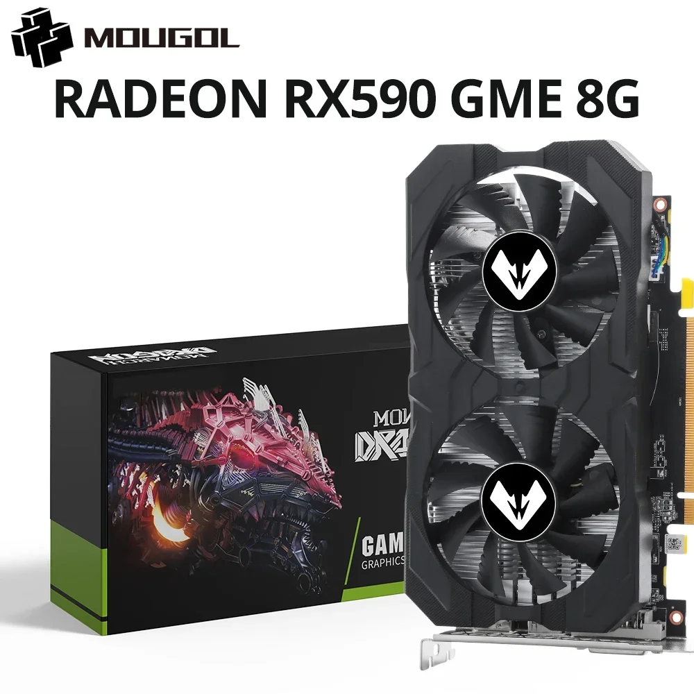 MOUGOL AMD Radeon RX590 8G Graphics Card GDDR5 Video Memory 256Bit DVI+DP Interface DirectX12 for Desktop Gaming Computers
