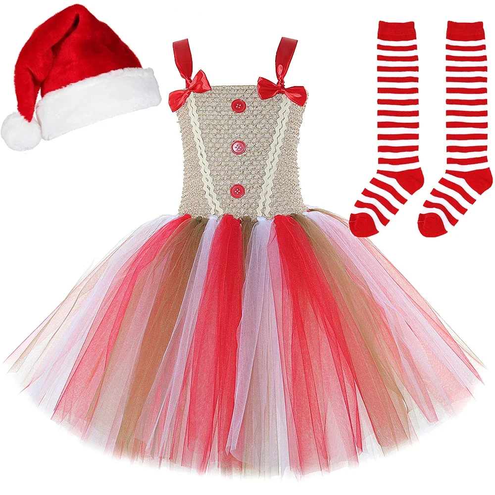 

Gingerbread Man Costumes for Girls Christmas Ballet Tutus Dress for Cookie Ginger Man Outfit Children Xmas New Year Clothes