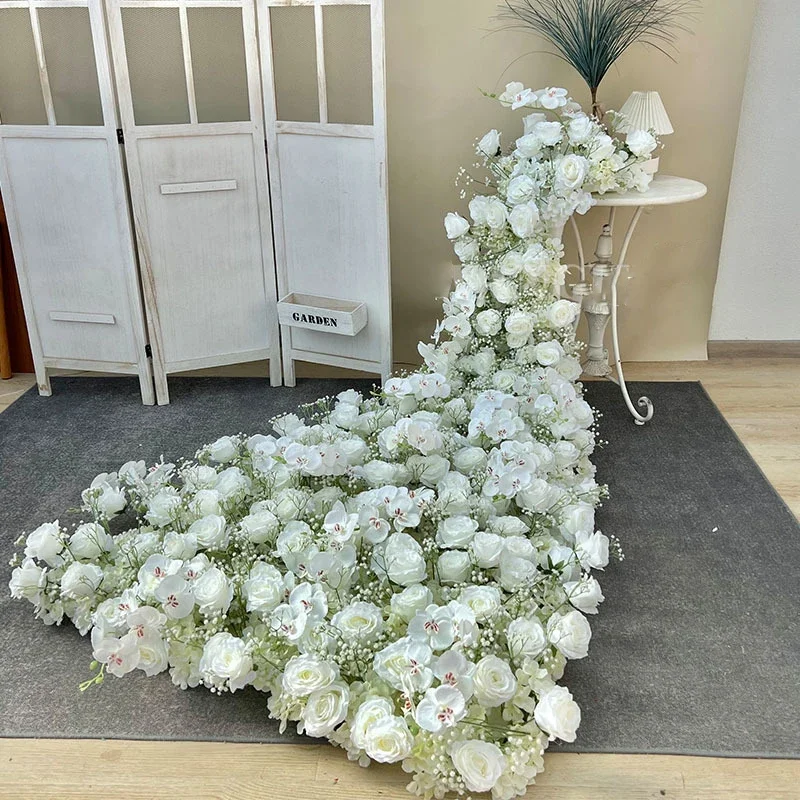 Luxury Babysbreath Rose Artificial Flower Wedding Decoration Runners Flower Row Floral Arrangement Table Centerpiece Flower Ball