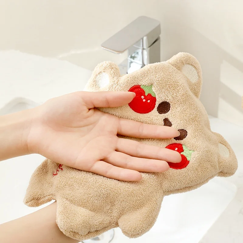 1pc Double Thickened Hand Towel Cute Hanging Absorbent Kids Towel Hanging Coral Velvet Hand Towel Sweat Cloth Hand Towel