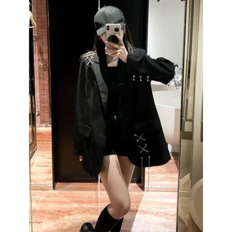 2025 Fashion Black Suit Jacket Female Spring and Autumn Design Sense of Niche Fried Street Temperament Loose Small Casual Suit