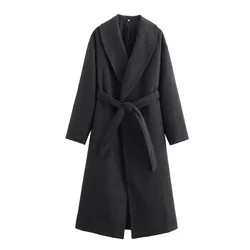 Taop&Za Autumn New Product Women's Fashion and Leisure Versatile Collar Long Sleeve with Belt Long Woolen Coat Coat