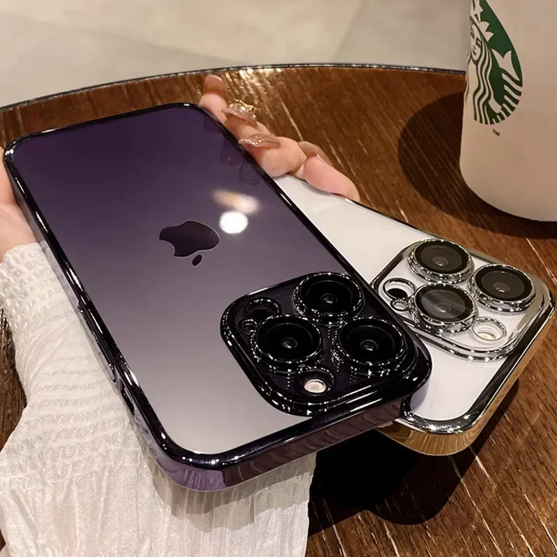 Luxury New High Quality Plating Clear Not Yellowing Case For IPhone 16 15 14 11 12 13 14 Pro Max 15 16 Plus Shockproof Cover image 3