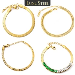 LUXUSTEEL Punk Fashion Blade Flat Snake Chain Bracelet Female Golden Color Adjustable Bracelets Party Summer