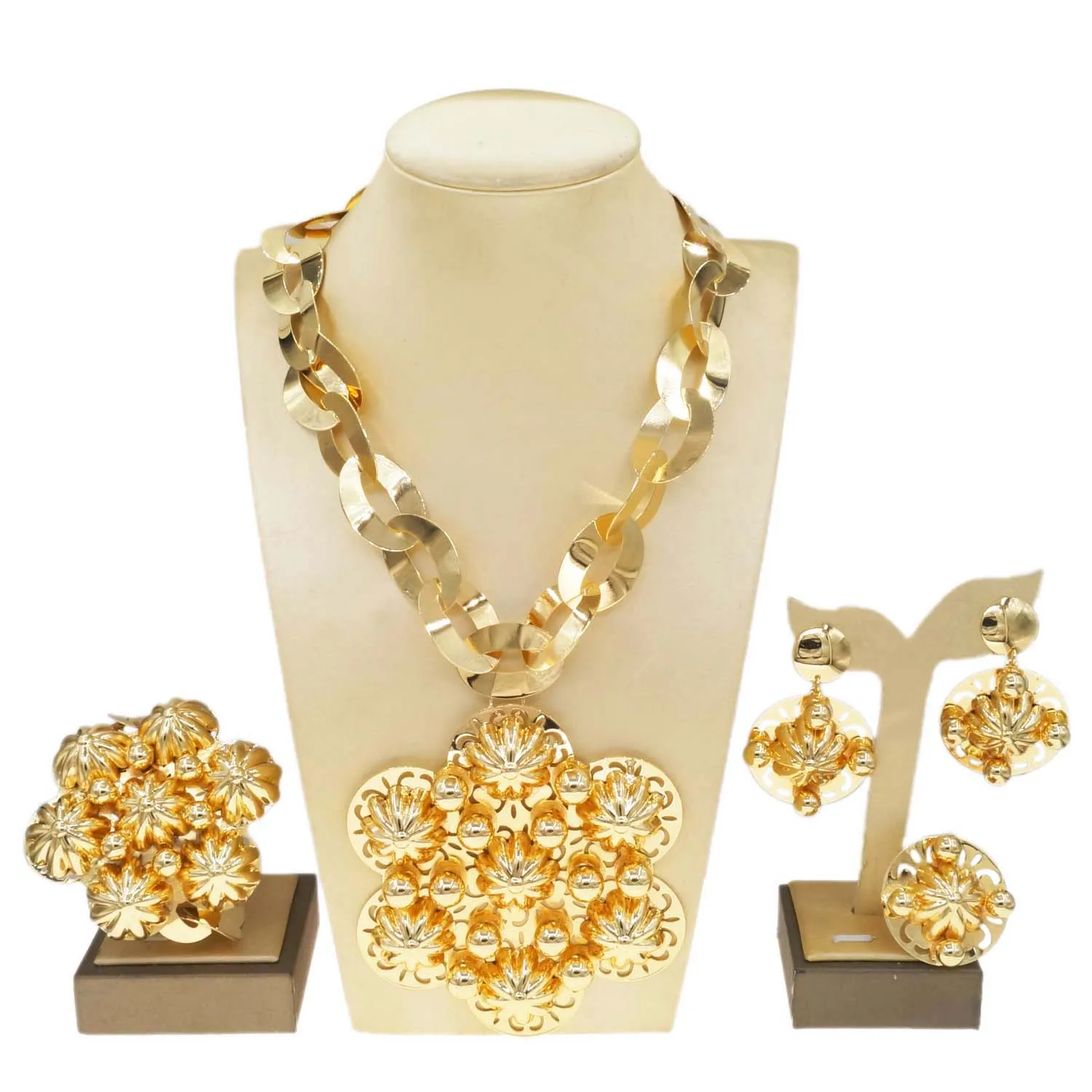 

Yulaili Classic Brass Jewelry Set Nigeria Heavy Industry High Quality 18k Gold Plated Light Luxury Wedding Bridesmaids Accompani