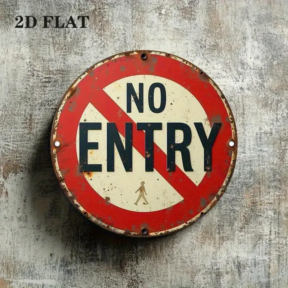 2D Metal Sign, No Entry Sign, Modern Round Metal Wall Decor for Home Bar Cafe Garage
