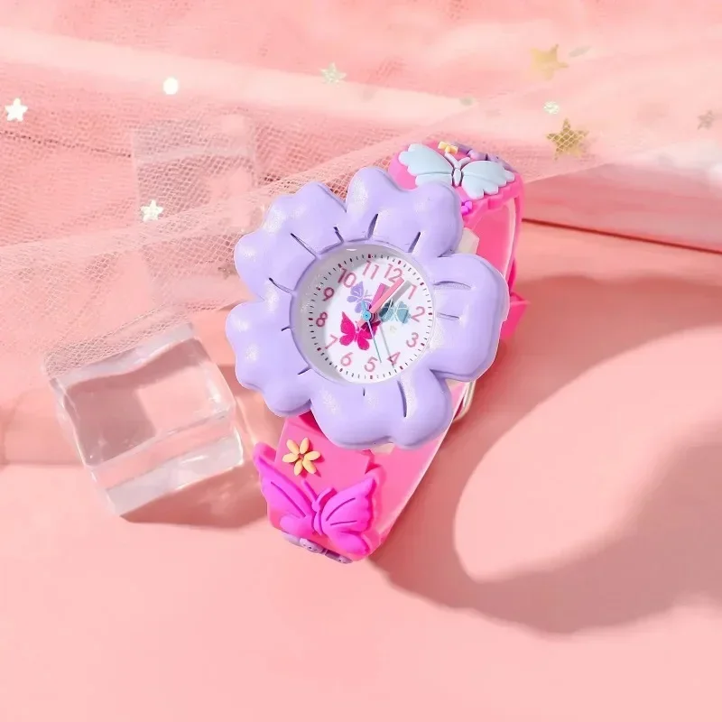 Reloj de silicona de dibujos animados para niños, relojes casuales de moda, mariposa, flores, Saturno, arcoíris, reloj de pulsera de cuarzo femenino