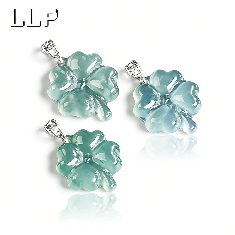 Natürlicher Jadeit-Anhänger in A-Qualität, Blauwasser-Blumen-Design, schlicht, exquisit und modisch, Schmuck-Maskottchen für Mädchen, Festivalgeschenk – Detail 1