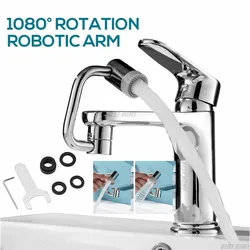 Copper 1080°Universal Faucet Extender U-shaped Robotic Arm Rotation Bathroom Kitchen Tap Sprayer Head Tap Extend Adapter Aerator
